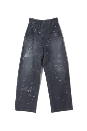 Nature Pattern Jacquard Wide Leg Jeans