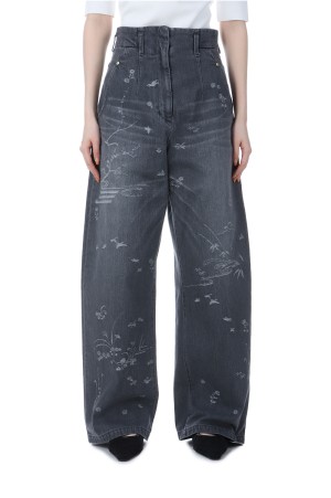 Nature Pattern Jacquard Wide Leg Jeans - GREY (MM25SS-PT058)