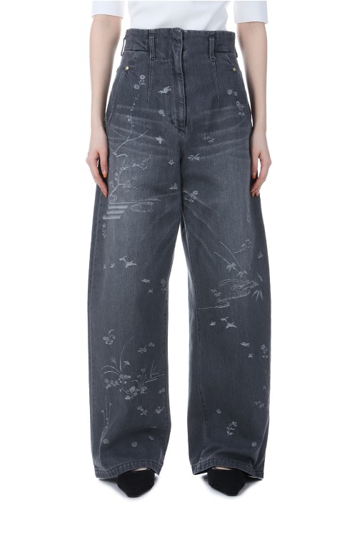 【Mame Kurogouchi】Nature Pattern Jacquard Wide Leg Jeans Mame Kurogouchi（マメ クロゴウチ）Nature Pattern Jacquard
