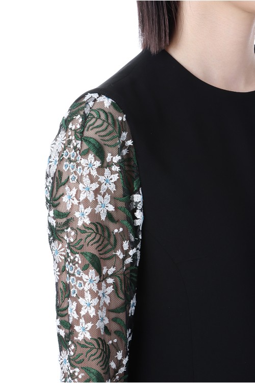 Floral Lace-Sleeve Classic Top - BLACK (MM25SS-SH103) | セレクト