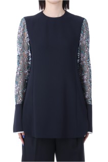 Floral Lace-Sleeve Classic Top - BLACK (MM25SS-SH103)