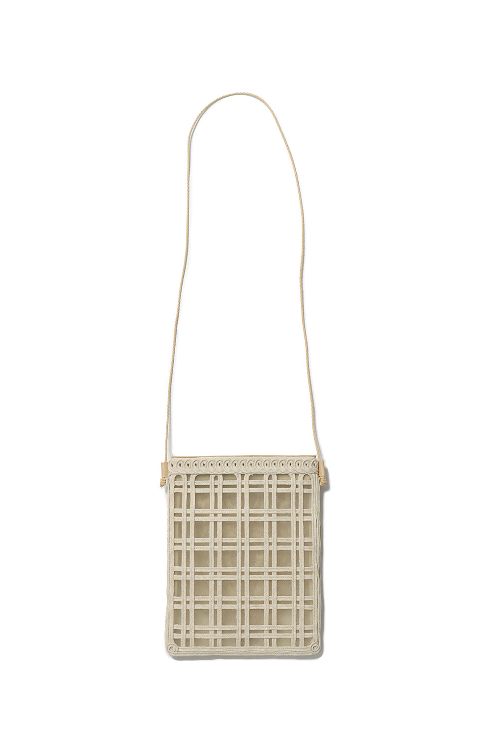 Cording Embroidery Pouch With Leather Strap - BEIGE (MMSS17