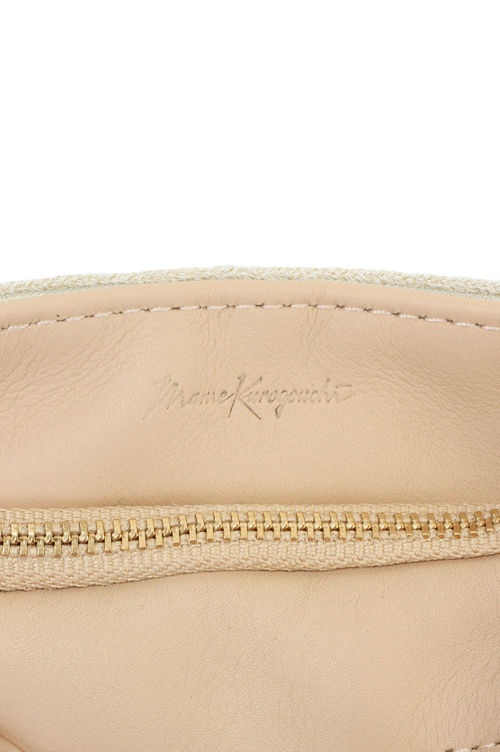 Cording Embroidery Pouch With Leather Strap - BEIGE (MMSS17