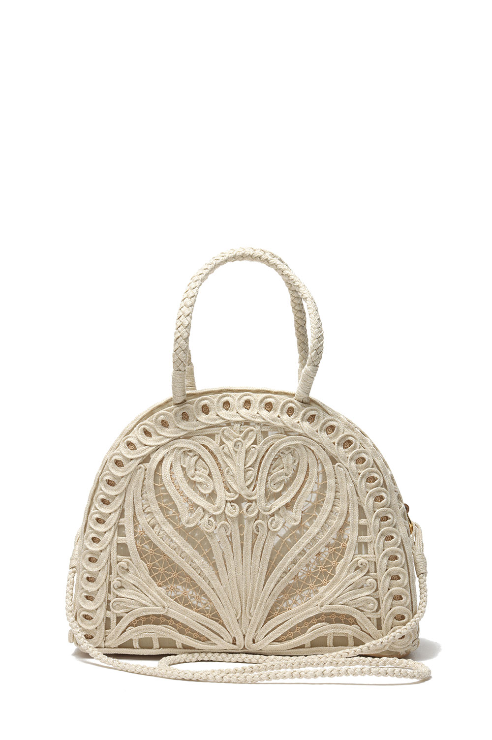 Cording Embroidery Demi Lune Handbag - BEIGE (MMSS17-AC404