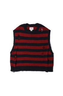 Distressed Knit Border Vest - RED (G14VT068)