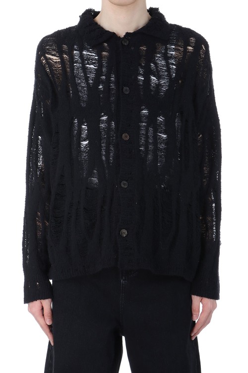 トップス KAMIYA Distressed Knit Cardigan BLACK トップス KAMIYA Distressed Knit Cardigan KAMIYA | Distressed