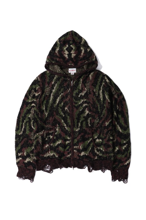Camouflage Zip Knit Hoodie - KHAKI (G14HD072) | セレクト