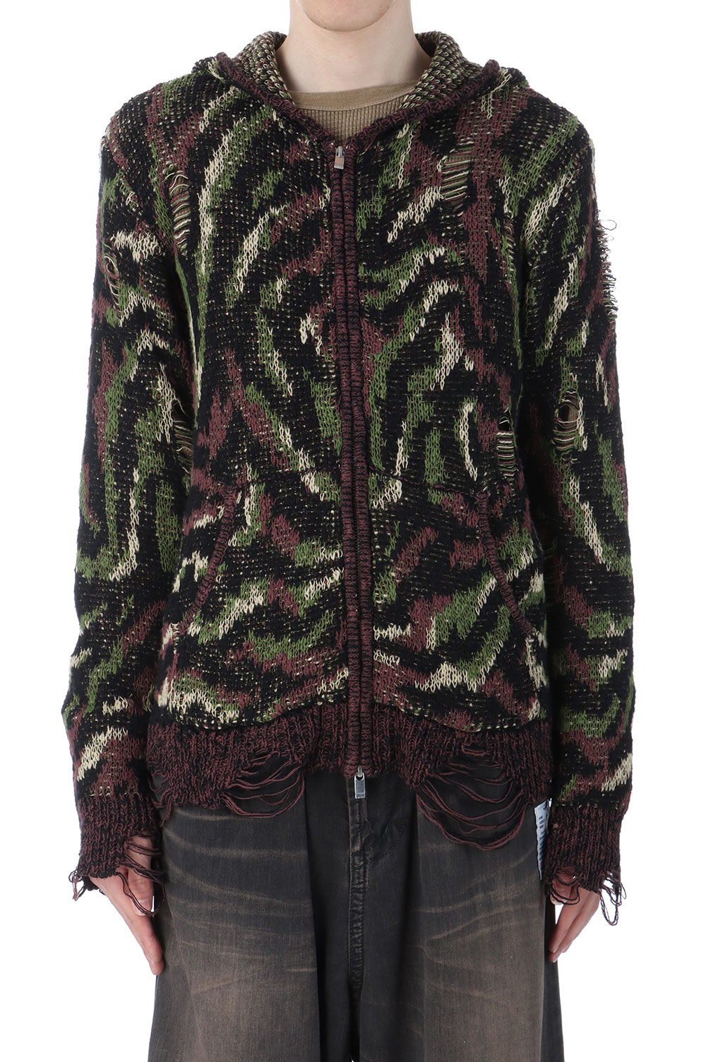 Camouflage Zip Knit Hoodie - KHAKI (G14HD072) | セレクト