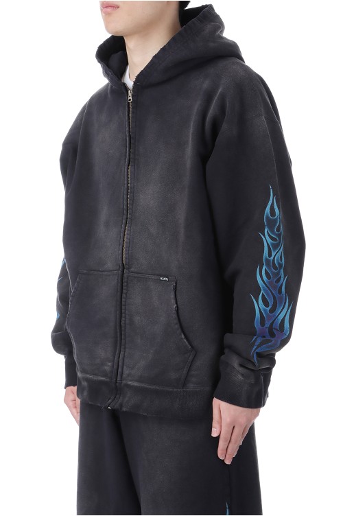 くろいこ（感謝）/5 KMY-FIRE Distressed Zip Hoodie - BLACK (G14HD075) | セレクト