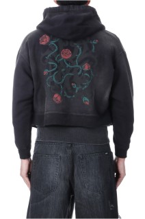 KMY-ROSE Distressed Zip Hoodie - BLACK (G14HD074)