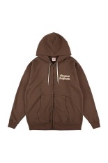 SD US Cotton Script Logo Zip Hood Sweat - BROWN
