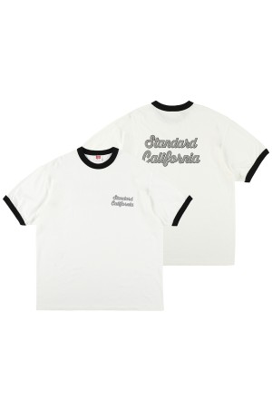 SD US Cotton Script Logo Ringer T - WHITE/BROWN | セレクト