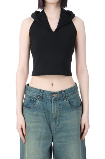 Cropped Hoodie Knit Top -BLACK (0124011907)
