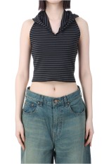 Cropped Hoodie Knit Top -BORDER (0124011907)