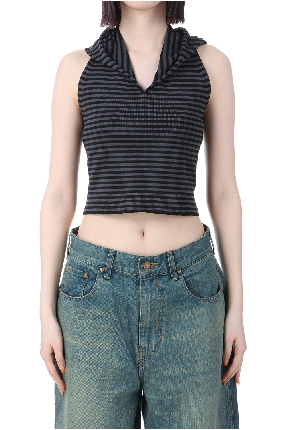トップス PERVERZE Cropped Hoodie Knit Top Border Cropped Hoodie Knit Top -BORDER (0124011907) | セレクトショップ