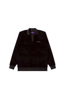 SCRIPT LOGO COLLARED VELOUR PULLOVER / BLACK (BEPSS25TP12)