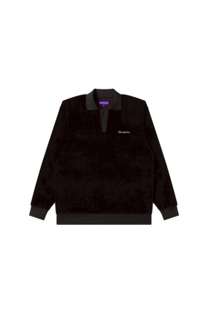 SCRIPT LOGO COLLARED VELOUR PULLOVER / BLACK (BEPSS25TP12)
