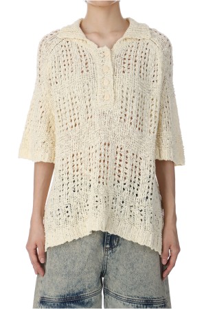 PUNCHING KNIT COLLAR TOP IN BUTTER - BUTTER (KM2434PO007M)