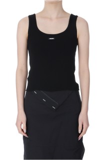 SCOOP NECK SLEEVELESS KNIT TOP IN BLACK - BLACK (KM2434PO008M)