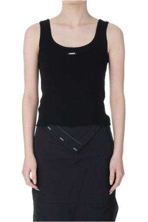 SCOOP NECK SLEEVELESS KNIT TOP IN BLACK - BLACK (KM2434PO008M)