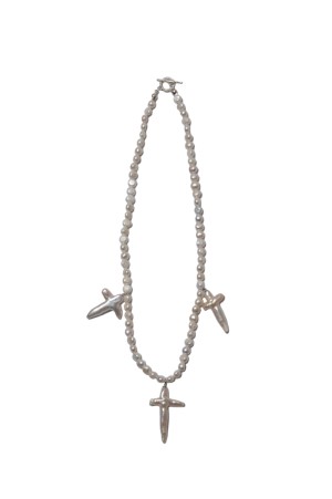 Distortion Cross Pearl Necklace (Type-2) / White (CTE-25S540)