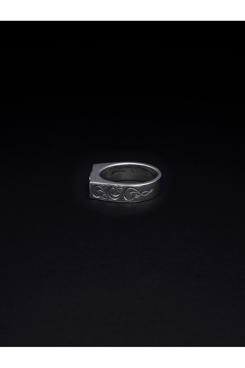 Engraved Octagon Cutstone Ring / Silver 950 x CZ (RX-718-1