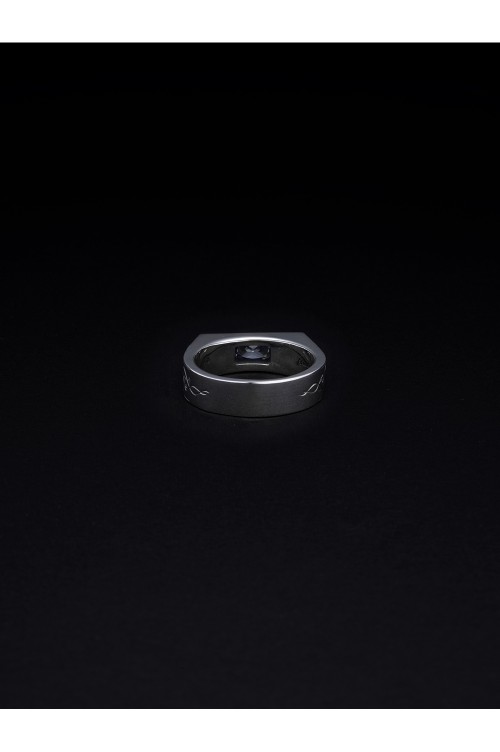 Engraved Octagon Cutstone Ring / Silver 950 x CZ (RX-718-1