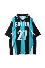 × BOTTER REVERSE SOCCER TEE / STRIPED NAVY&amp;AQUA BLUE（RMGB008C99JER0010145）