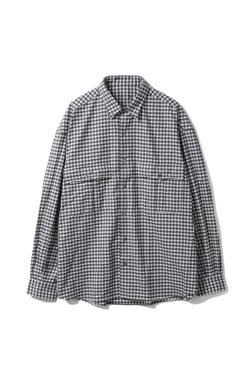 PORTER CLASSIC ROLL UP FLANNEL SHIRT グレー ROLL UP FLANNEL GINGHAM CHECK SHIRT / CHARCOAL GRAY (PC-016-3684