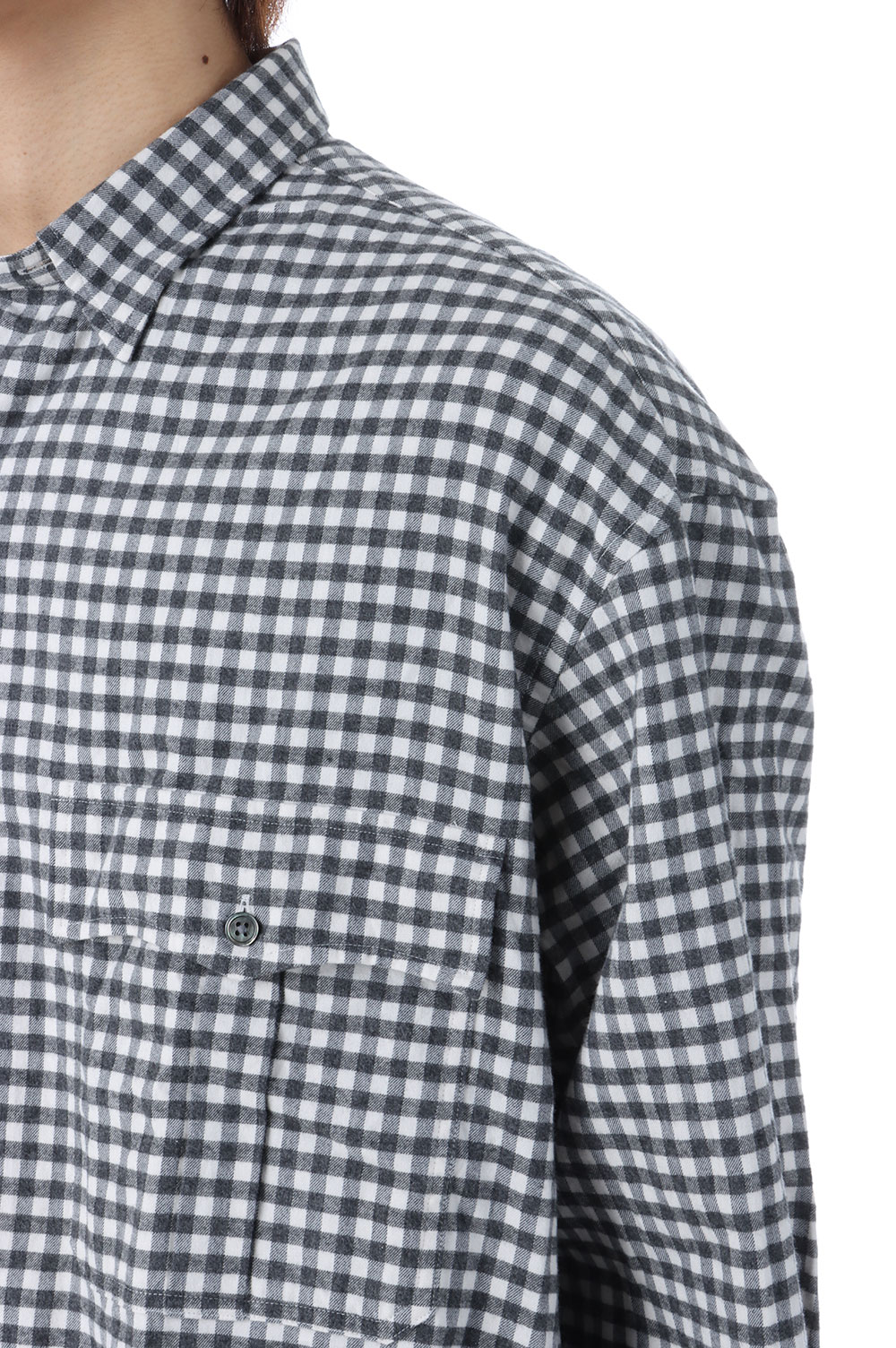 ROLL UP FLANNEL GINGHAM CHECK SHIRT / CHARCOAL GRAY (PC-016-3684