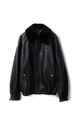 MOUTON COLLAR SHEEP LEATHER ZIP JACKET - BLACK (ST.1216)