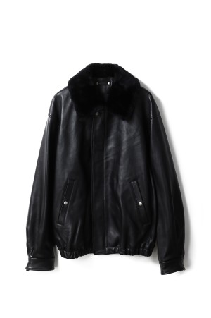 MOUTON COLLAR SHEEP LEATHER ZIP JACKET - BLACK (ST.1216)