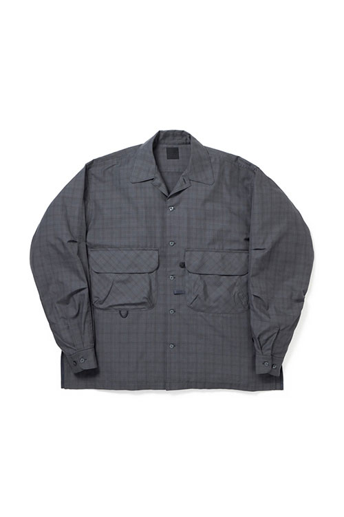 TECH SPORTS OPEN COLLAR SHIRT L/S NOVA CHECK - CHARCOAL (BE-81025W
