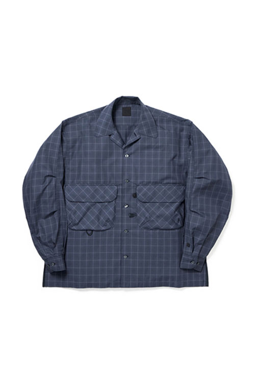 TECH SPORTS OPEN COLLAR SHIRT L/S NOVA CHECK - NAVY (BE-81025W