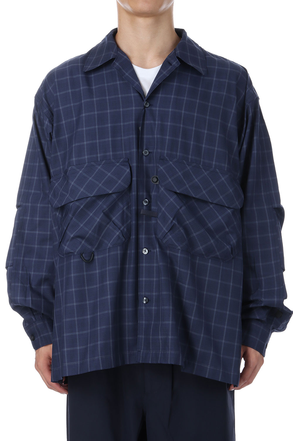 TECH SPORTS OPEN COLLAR SHIRT L/S NOVA CHECK - NAVY (BE-81025W