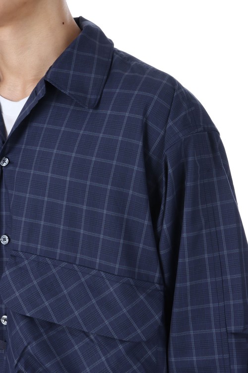 TECH SPORTS OPEN COLLAR SHIRT L/S NOVA CHECK - NAVY (BE