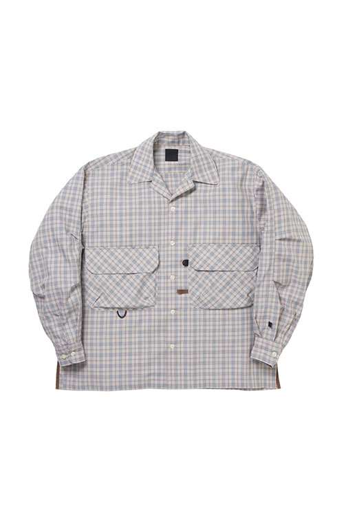 TECH SPORTS OPEN COLLAR SHIRT L/S NOVA CHECK - BEIGE (BE-81025W