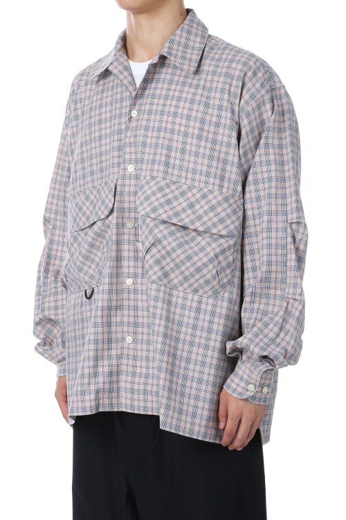 トップス TECH SPORTS OPEN COLLAR SHIRTS L/S TECH SPORTS OPEN COLLAR SHIRT L/S NOVA CHECK - NAVY (BE