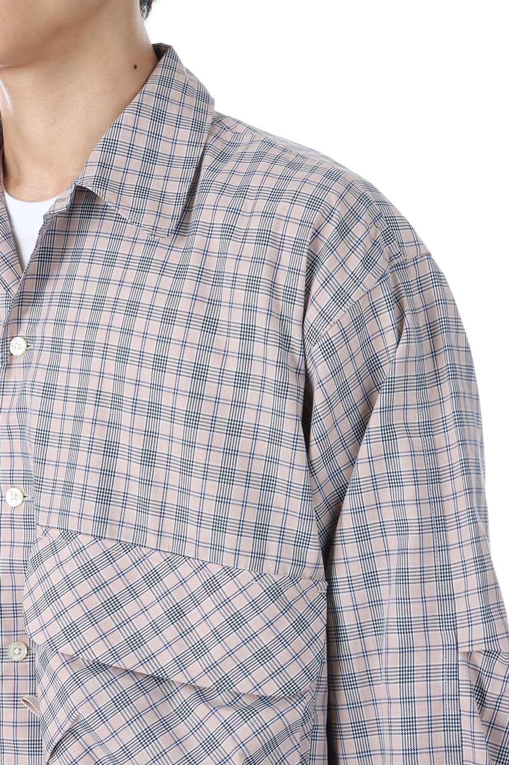 TECH SPORTS OPEN COLLAR SHIRT L/S NOVA CHECK - BEIGE (BE-81025W