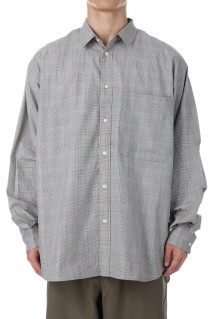 TECH REGULAR COLLAR SHIRT L/S GLEN CHECK - BROWN KHAKI (BE-82025W)