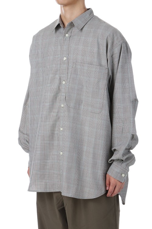 TECH REGULAR COLLAR SHIRT L/S GLEN CHECK - BEIGE (BE-82025W