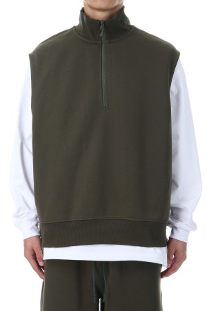 TECH SWEAT ZIP VEST PULLOVER - BROWN KHAKI (BE-55025W)