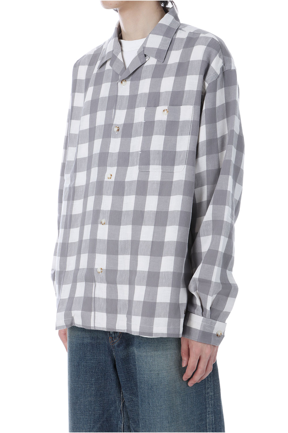 Checkerboard Field Open Collar Shirt - Asphalt Gray (N25FG028