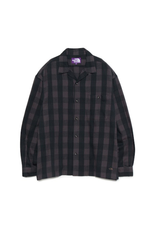 Checkerboard Field Open Collar Shirt - Black (N25FG028) | セレクト