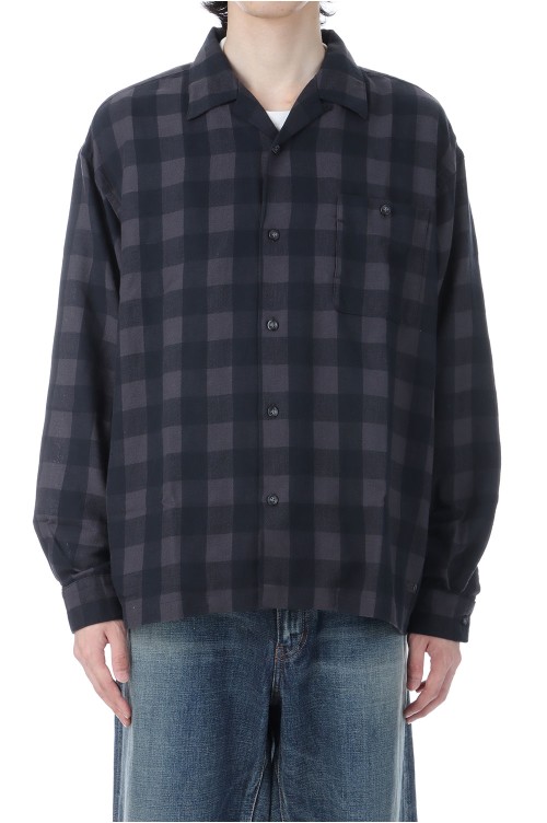 Checkerboard Field Open Collar Shirt - Black (N25FG028) | セレクト