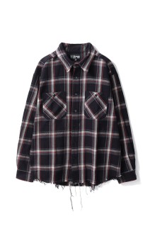 DAMAGED FLANNEL SHIRTS / BLACK (252LM-SH02)