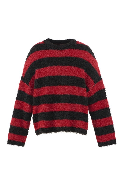 25AW SM-HR1-0000-069 グリッターボーダークルーネックニット CREW NECK KNIT / GLITTER BORDER / BLACK+RED (SM-HR1-0000-069