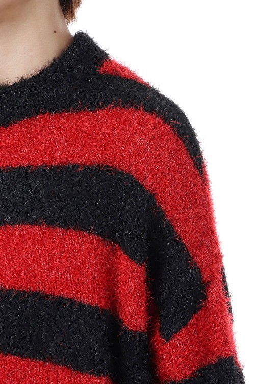 CREW NECK KNIT / GLITTER BORDER / BLACK+RED (SM-HR1-0000-069