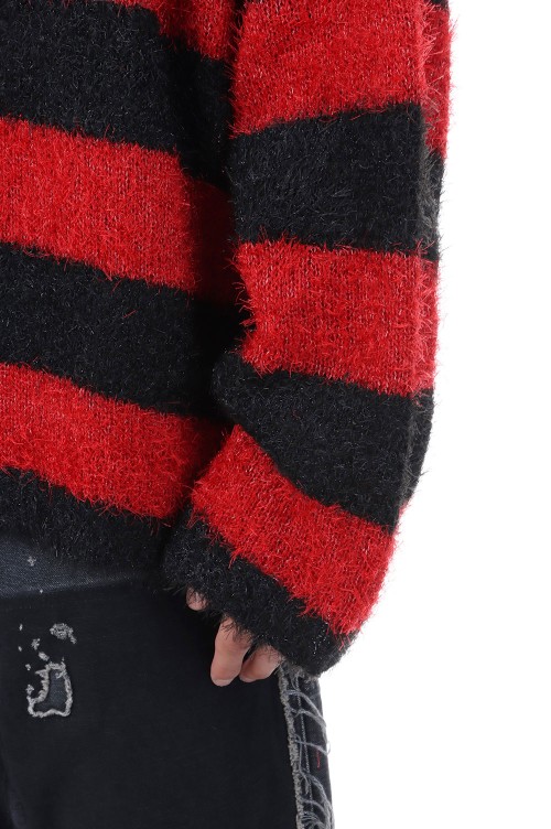CREW NECK KNIT / GLITTER BORDER / BLACK+RED (SM-HR1-0000-069