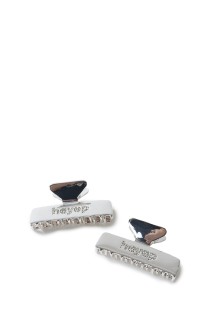 Logo Rhinestone Square Hair Clip-2Piece Set - SILVER (hp9024)